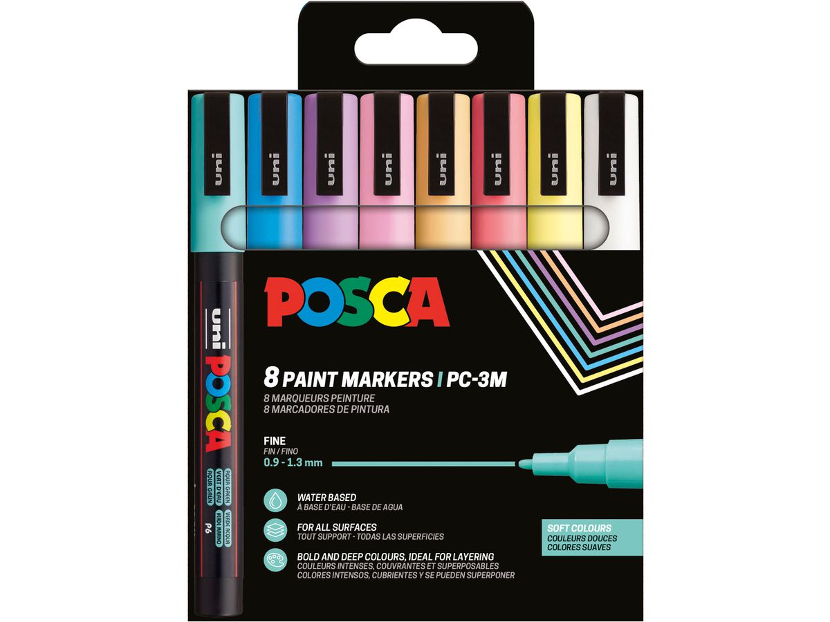 POSCA Marker 0.9-1.3mm PC-3M 8P 8 Soft Farben ass. (3701614901314)