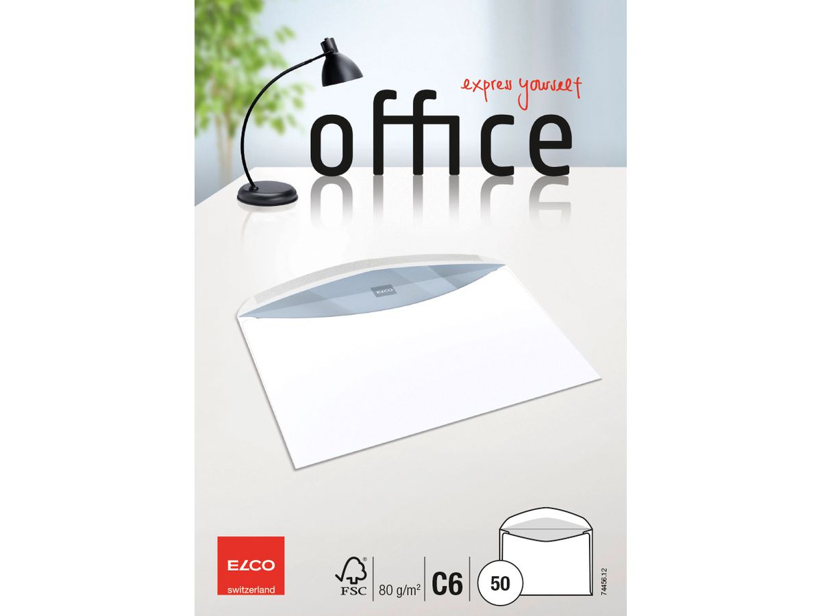 ELCO Enveloppe Office s/fenêtre C6 74456.12 80g, blanc 50 pcs. (7610425346305)