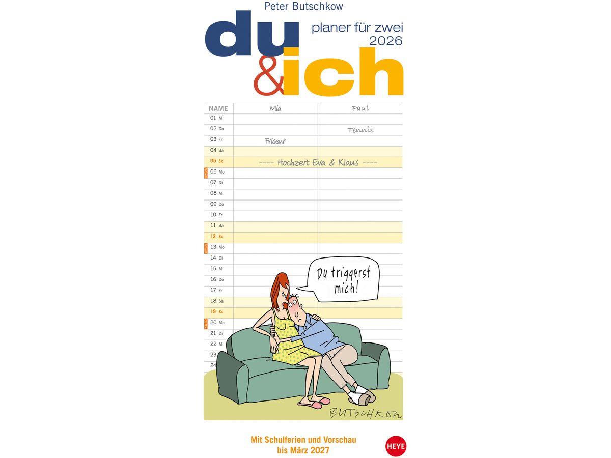 HEYE Planer für zwei Butschkow 2026 20712+26 1M/1S DE 2 Spalten 16x34.7cm (9783756410132)