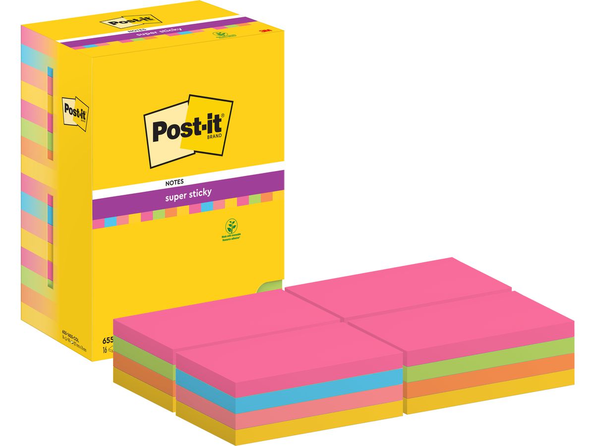 POST-IT Super Sticky Tower 127x76mm 655-16SS-COL colorato 16x90 fogli (4054596855915)