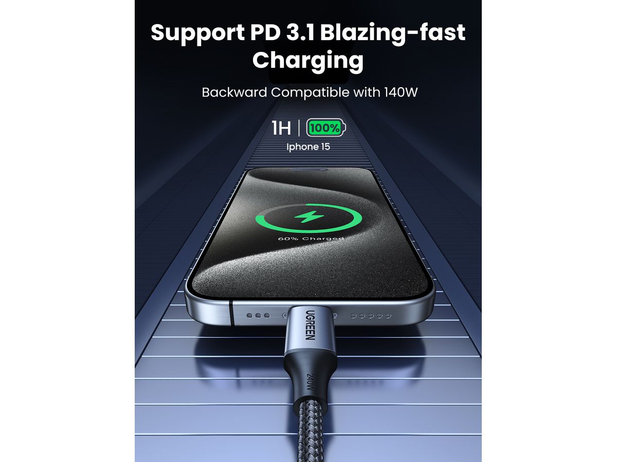 UGREEN Cable USB-C-to-USB-C, PD 3.1 90440 Charging&Data (240W), 2m (6957303894406)