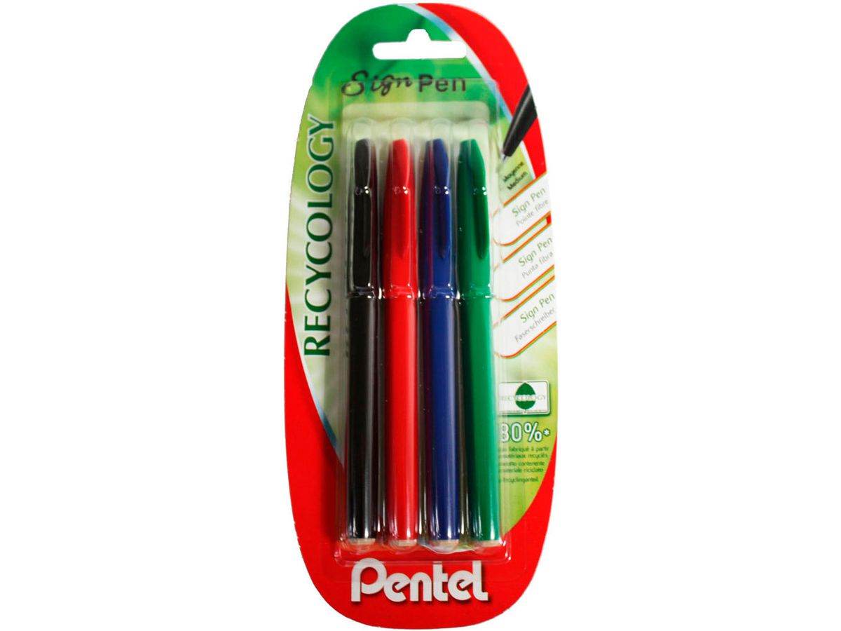 PENTEL Brush Sign Pen S520 XS524 ass., 4 Stück (7610924070053)