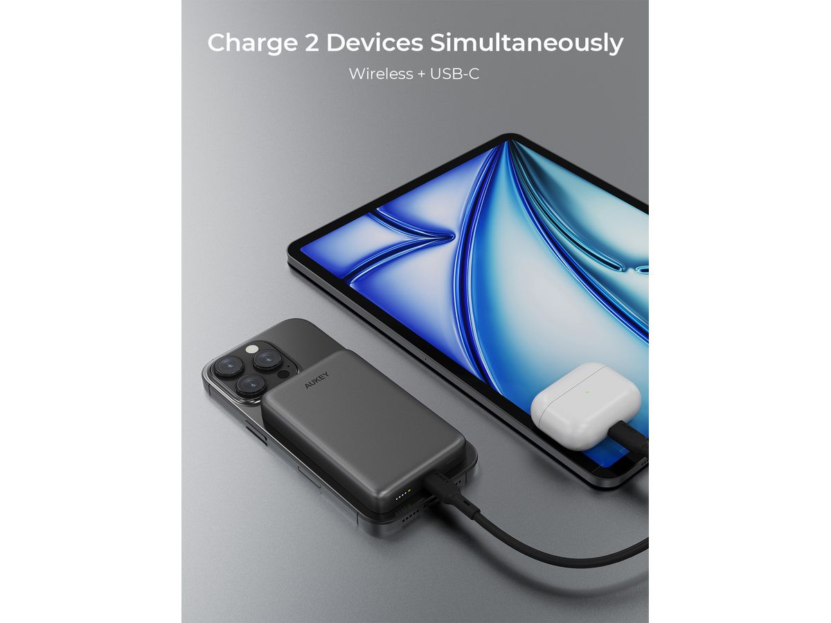 AUKEY MagFusion Slim 10000mAh PB-MS08 BG Powerbank Qi2 Wireless,Black (0689323790760)