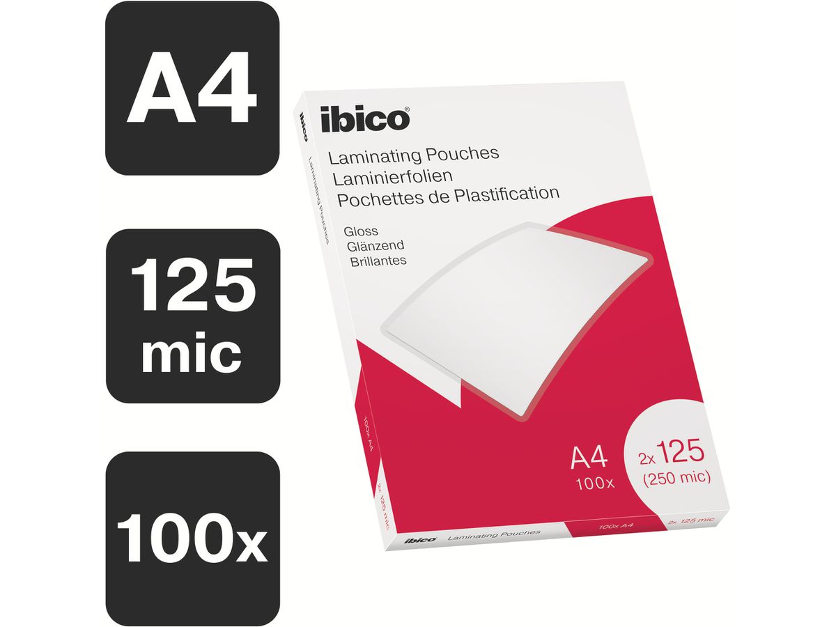 IBICO Pochettes à plastifier A4 627318 brillant, 125my 100 pcs. (4049793065939)