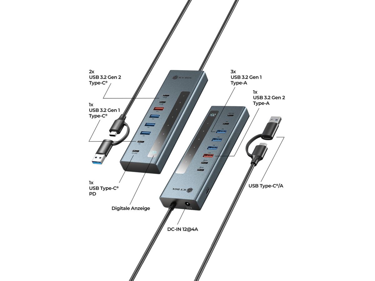 ICY BOX 9-in-1 USB-C/A Hub with PD IB-HUB1743-CPD 4x USB-C & 3x USB-A (4250078174929)