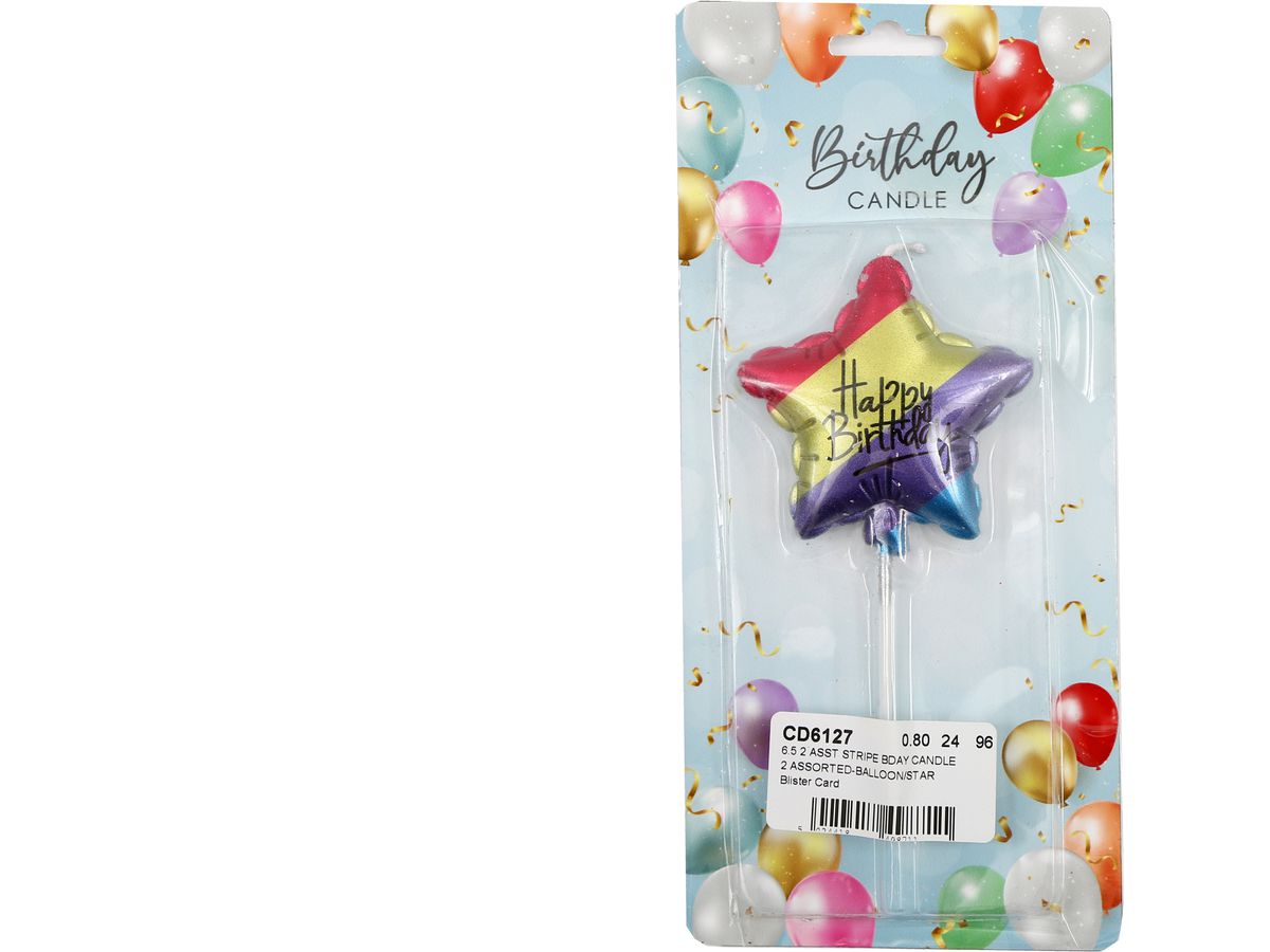 ROOST Kerze Happy Birthday CD6127 bunt gestreift, assortiert (5024418498711)