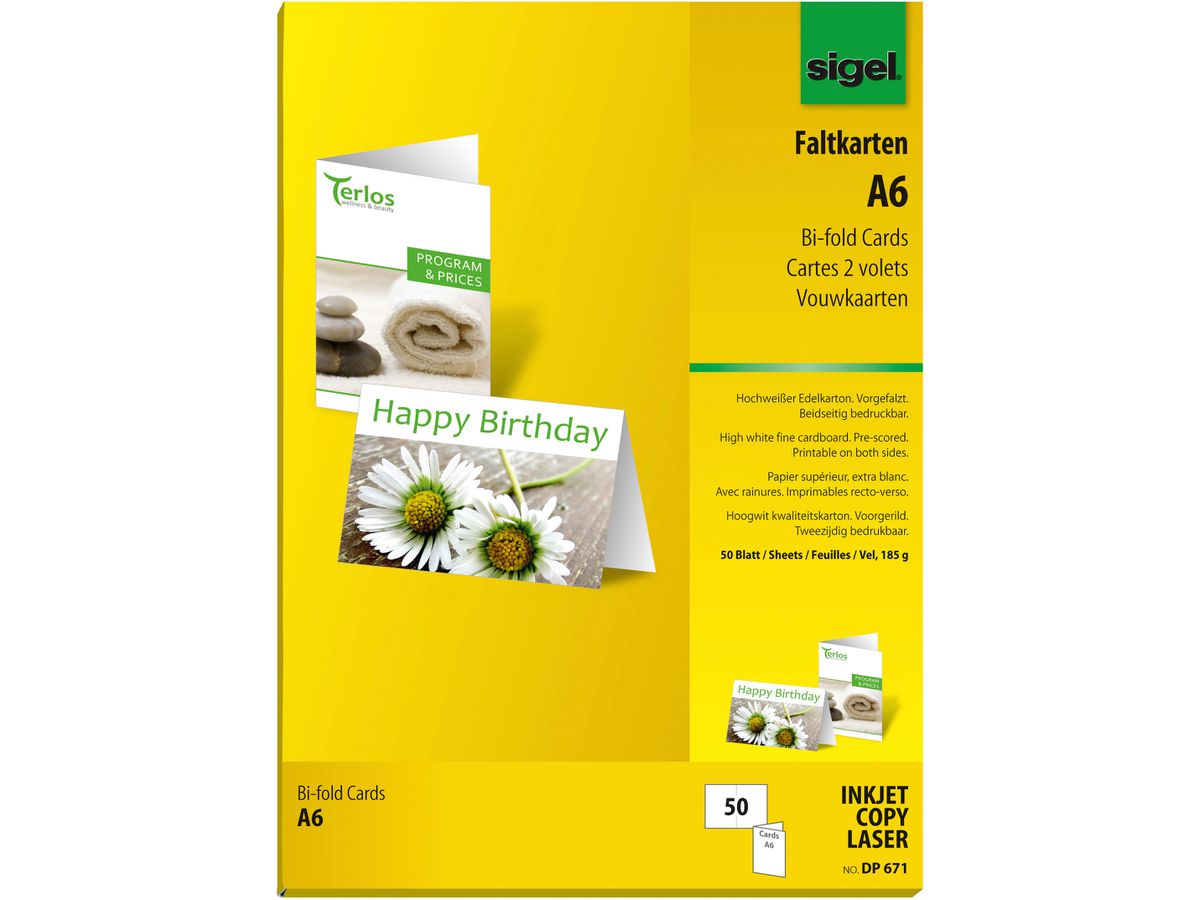 SIGEL Cartoline A6 DP671 bianco, 185g 50 pezzi (4004360932441)