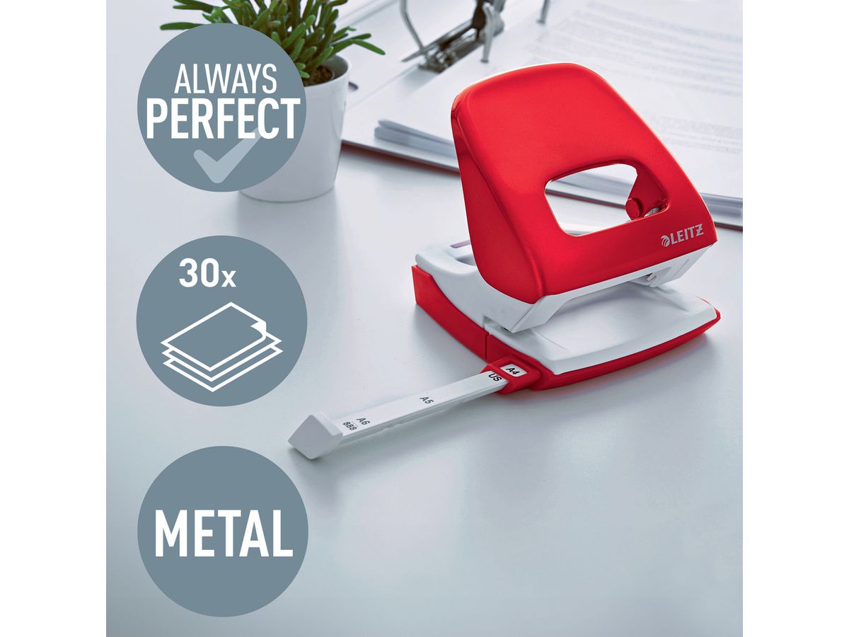 LEITZ Bürolocher NeXXt WOW 5008 5008-10-26 rot 30 Blatt (4002432135141)