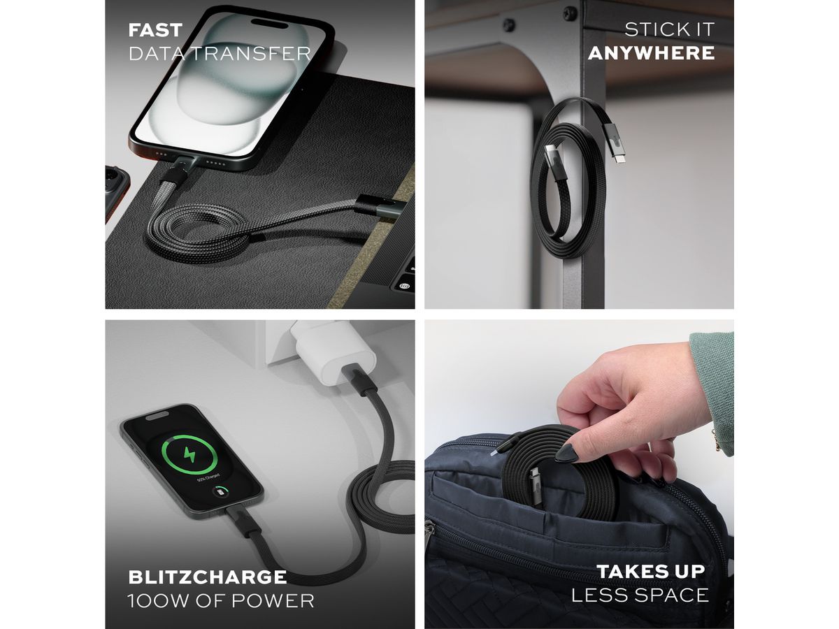 STATIK MagStack Slim Pro Cable PUP-0495-3FT-CC-BLK USB-C to C, 1M, 100W Black (0810024057757)