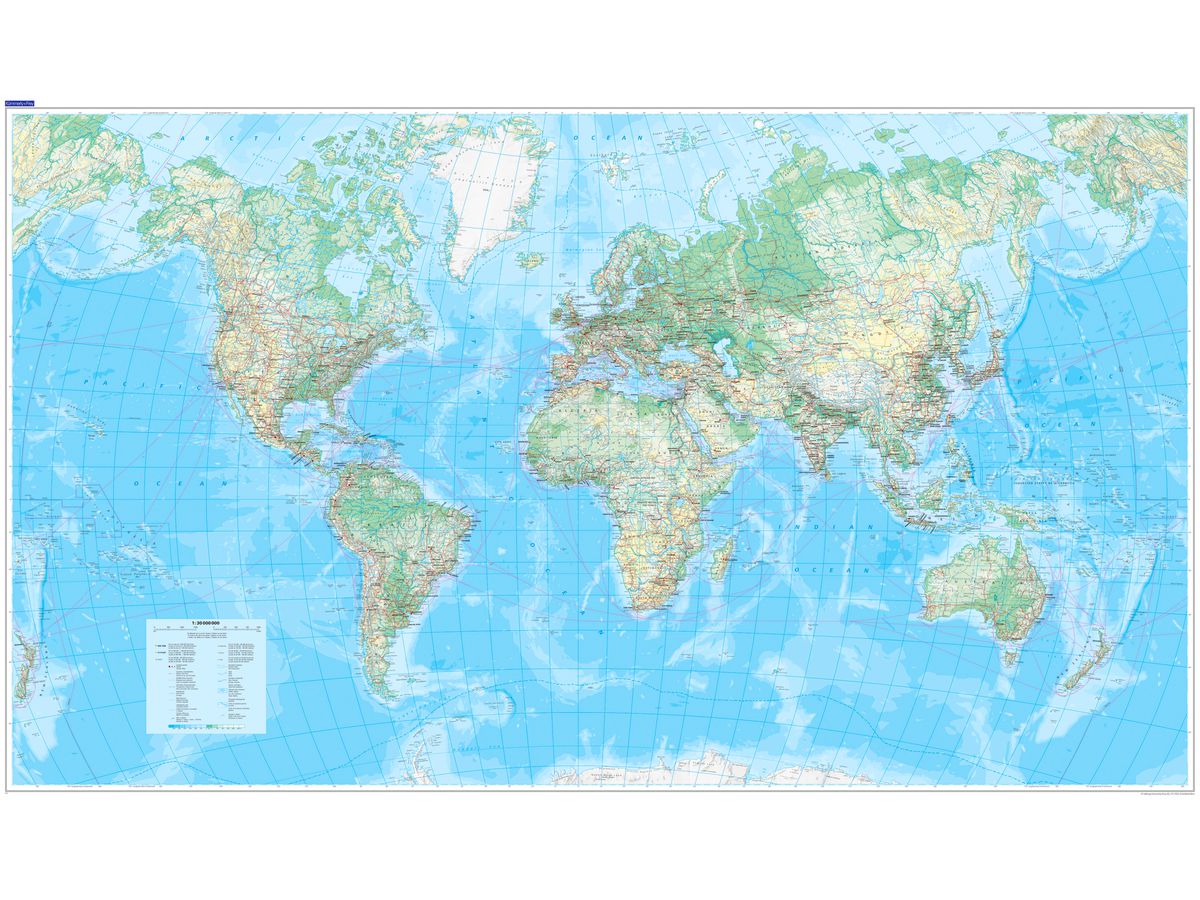 KÜMMERLY+FREY Plano-Weltkarte 138x83cm 978-3-259-30038-1 physikalisch 1:30 Mio. (9783259300381)