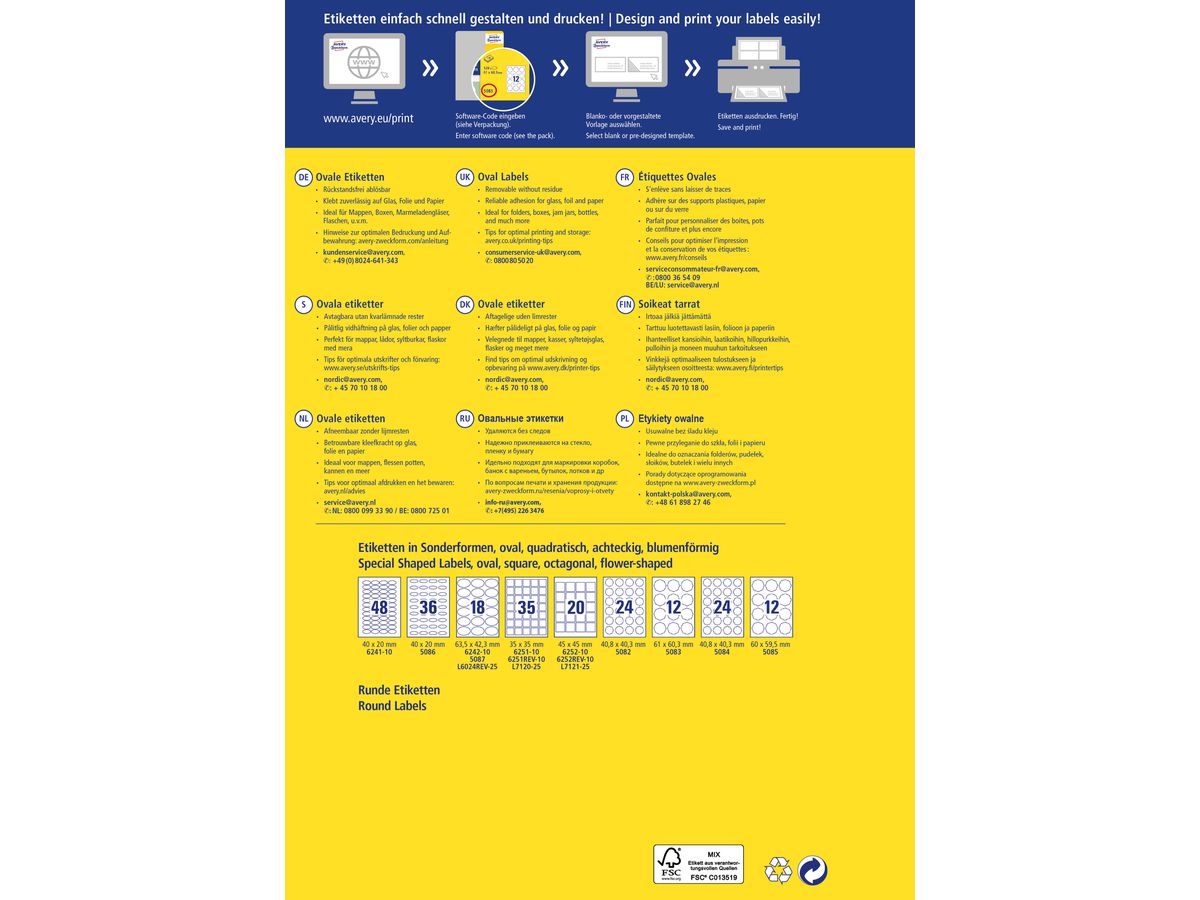 AVERY ZWECKFORM Etichette 63,5x42,3mm L6024REV2 bianco 450 pezzi (4004182060247)
