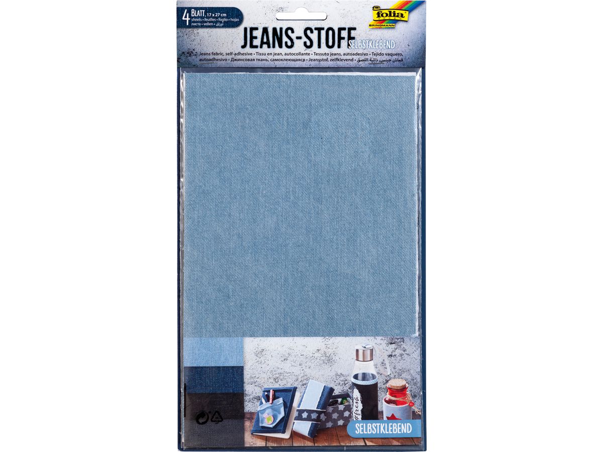 FOLIA Jeans-Stoff selbstklebend 57549 17x27cm 4 Blatt (4001868078114)