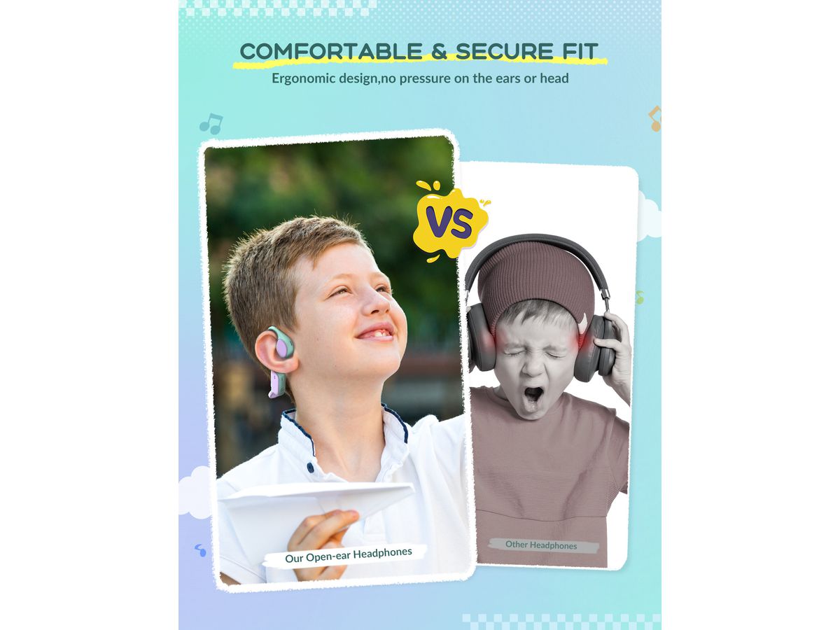 ICLEVER Kids Air Conduction Headphones C01-2589N-02 OWS01, BT, purple/green (6934911798418)