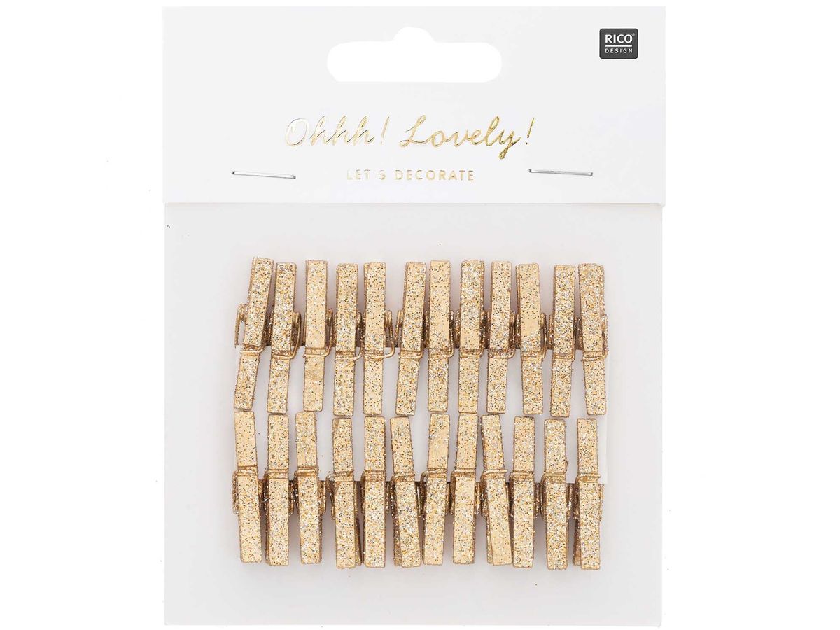 RICO DESIGN Deko-Clips Glitter 3cm 7040.30.88 gold 24 Stück (4051271476106)