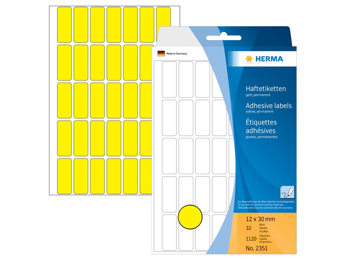 HERMA Etiquettes 12×30mm 2351 jaune 1120 pcs. (4008705023511)
