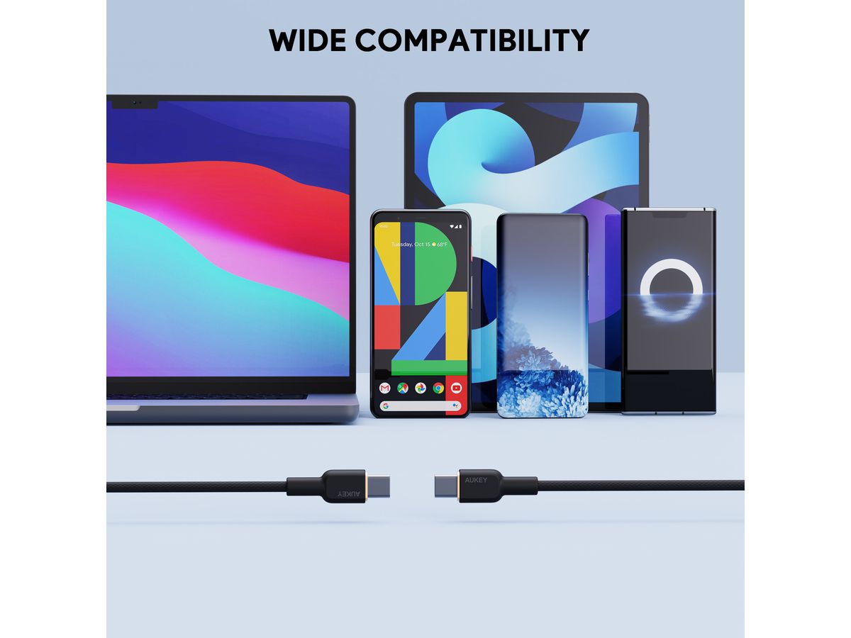 AUKEY Cable USB-C-to-C KevlarCore CB-NCC2 BK N ylon Braided,1.8m,60W, Bl. (0689323785384)
