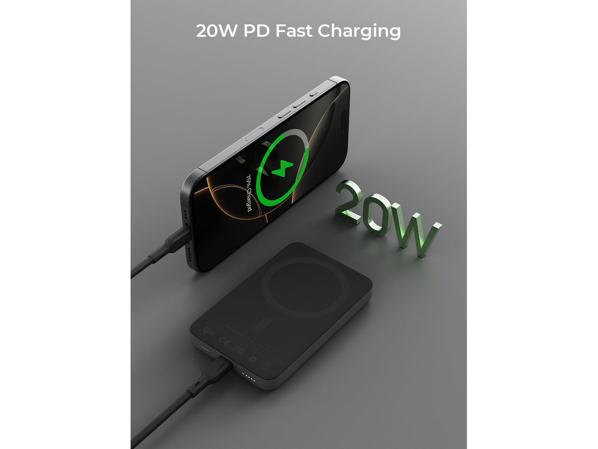 AUKEY MagFusion Slim 10000mAh PB-MS08 BG Powerbank Qi2 Wireless,Black (0689323790760)