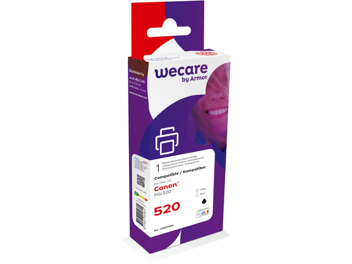 WECARE Tinte rebuilt schwarz PGI-520BKWE zu Canon PIXMA MP 980 19ml (8715057012815)