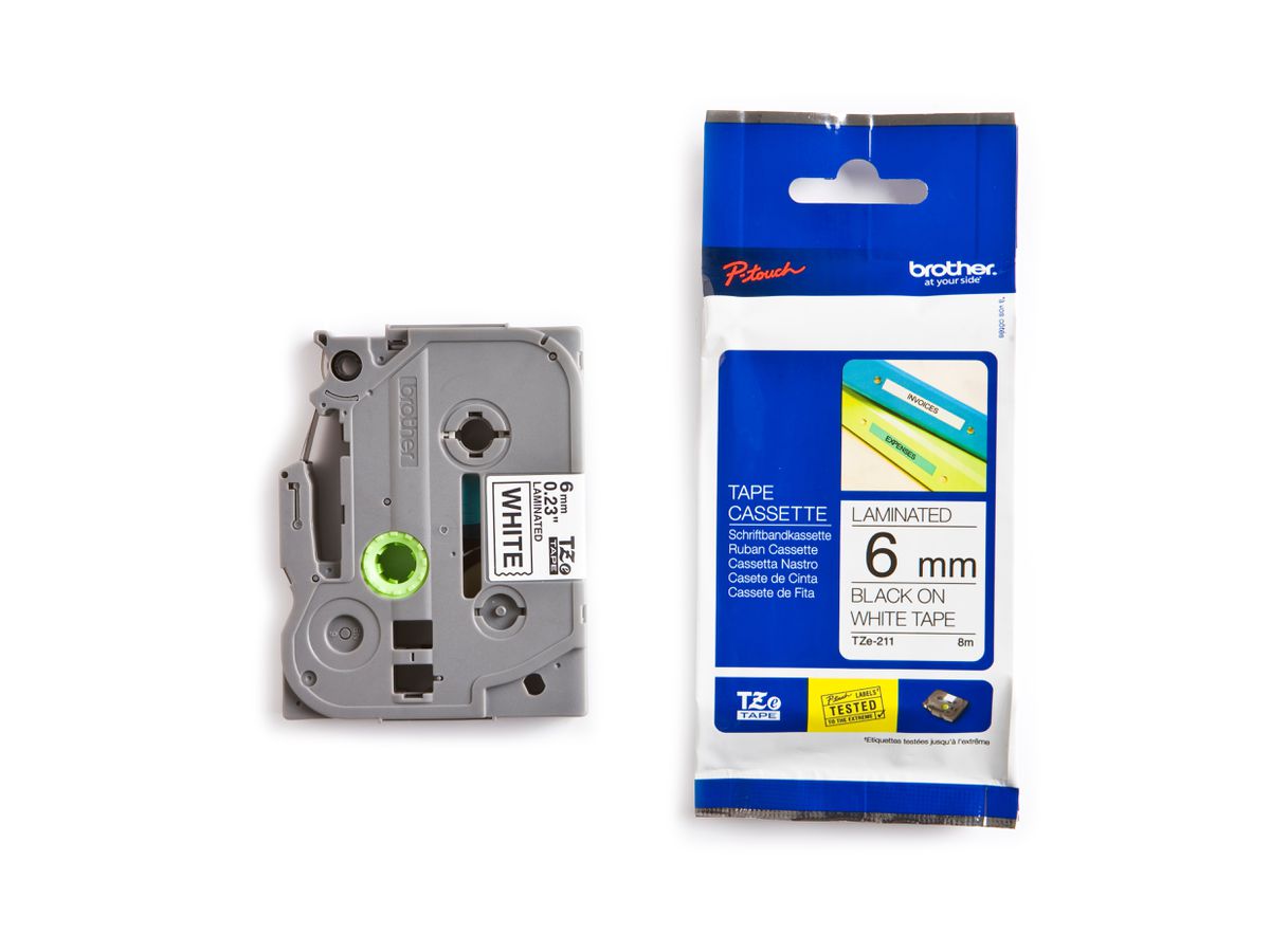 PTOUCH Band, laminiert schwarz/weiss TZe-211 PT-1280VP 6 mm (4977766685054)
