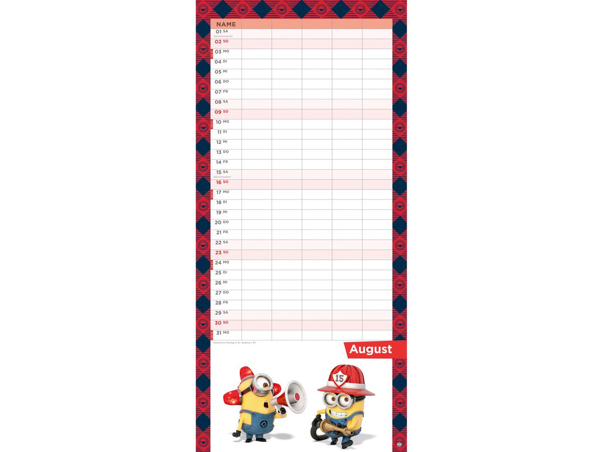 HEYE Familienplaner Minions 2026 22755+26 1M/1S DE 5 Spalten 21x45cm (9783756411269)