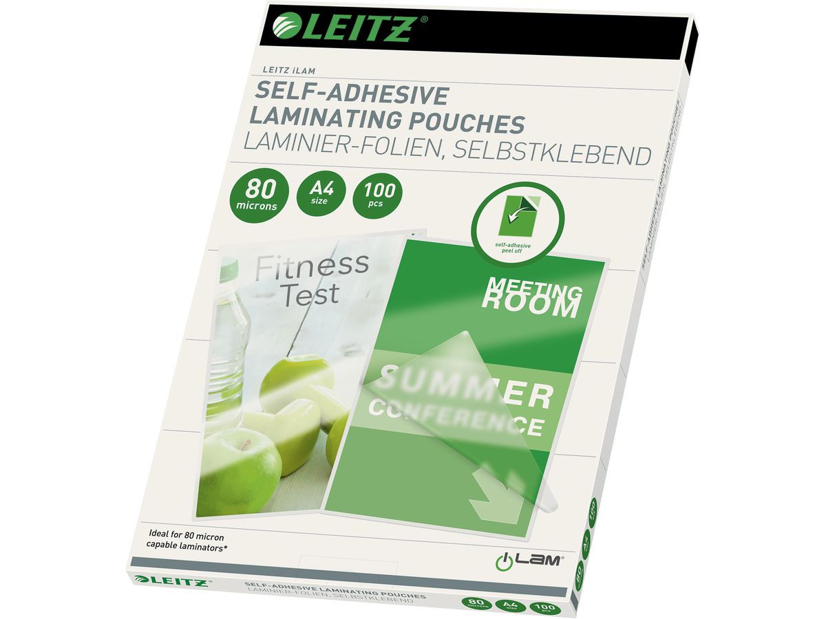 LEITZ Laminiertasche A4 33872 glanz, 80my, selbstkl. 100 Stk (5411313338721)