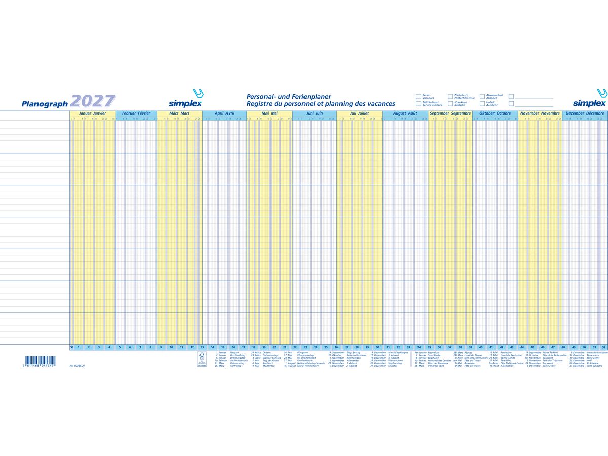 SIMPLEX Planograph 3 pezzi 2027 S40365.27 1A/1P TE/FR 64x29.6cm (7611468041356)