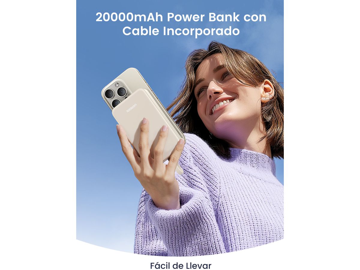 UGREEN Nexode Power Bank 20000mAh 35340 20W,PD, Built-in USB-C Cable (6941876233403)