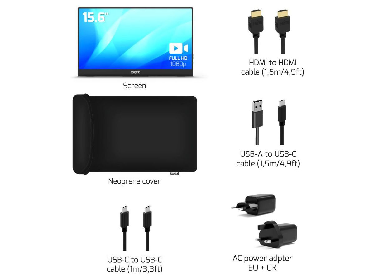 PORT Portable Monitor 15.6, 1080p 902101 Full HD LCD, USB-C, HDMI, (3567049021016)
