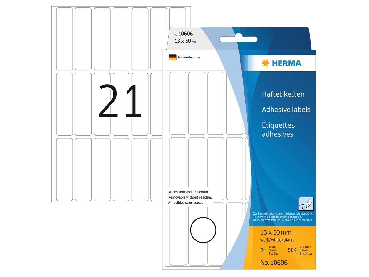HERMA Etiketten Ablösbar 13×50mm 10606 weiss, non perm. 672 Stück (4008705106061)