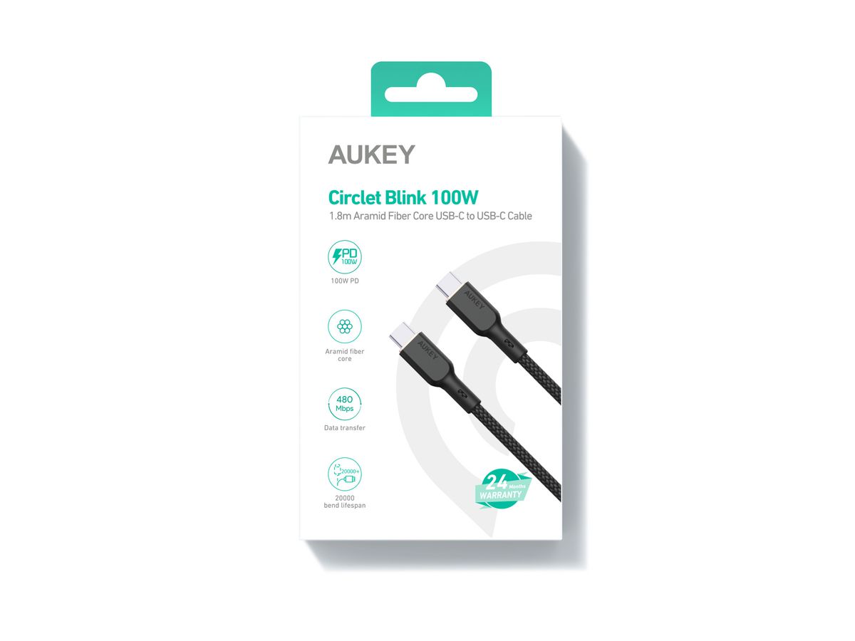 AUKEY Cable USB-C-to-C,Kevlar Core CB-KCC102 1.8m,Nylon Braided,100W,Bl. (0689323785322)