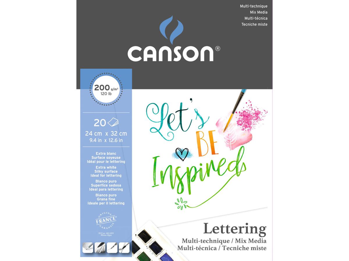 CANSON Blocco lettering 24x32cm 400109829 20 fogli, bianco natural, 200g (3148950137838)
