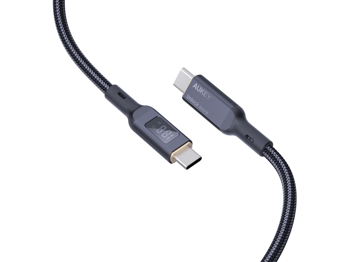 AUKEY Cable USB-C-to-C,LCD Display CB-MCC101 1.0m,Nylon Braided,100W,Bl. (0689323785292)