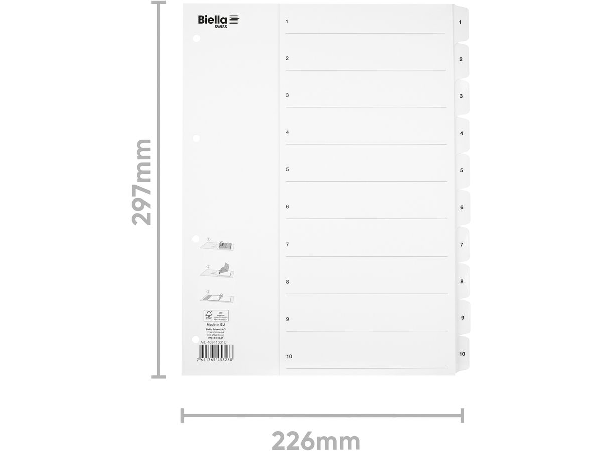 BIELLA Kartonregister SmartIndex A4 46941001U weiss 1-10 (7611365453238)