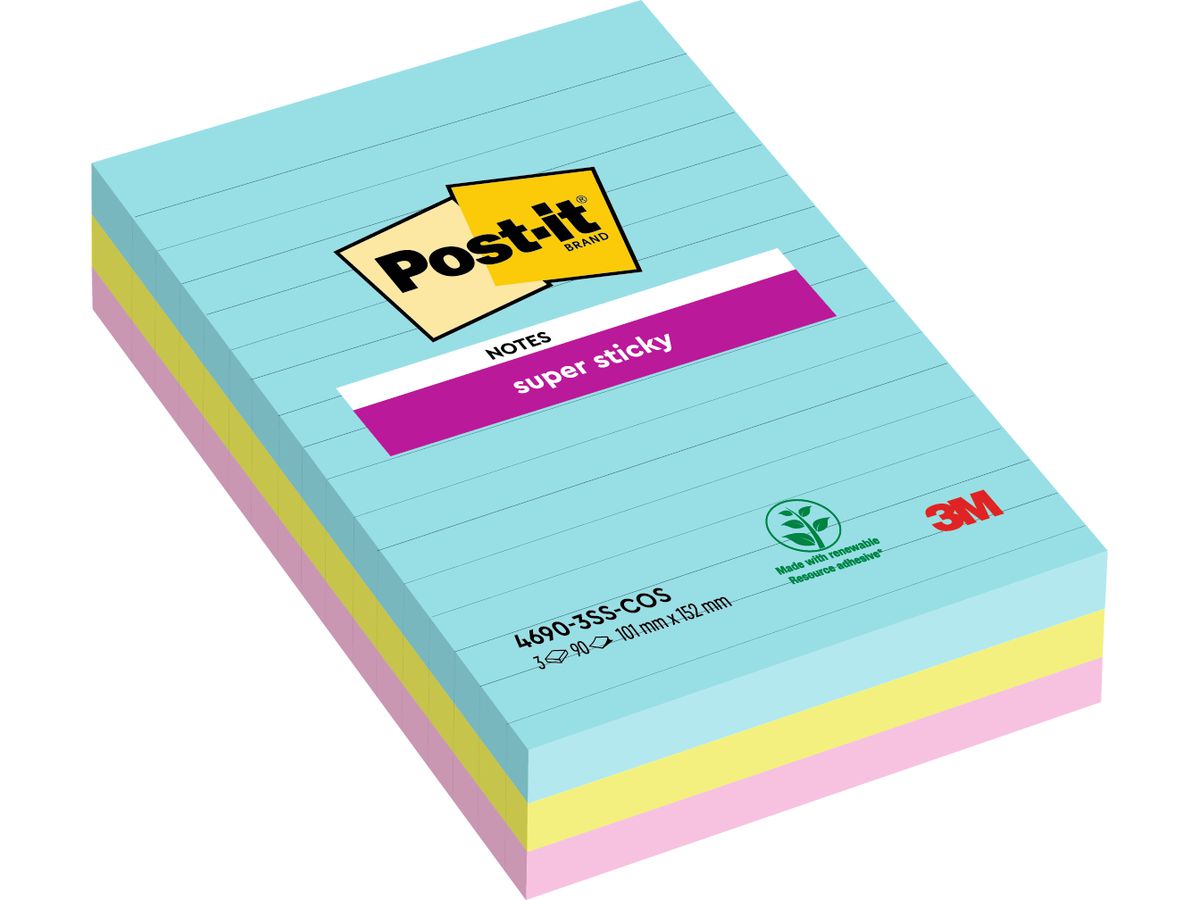 POST-IT Super Sticky Notes 152x101mm 46903SSCO Cosmic 3 colori 3x90 fogli (0076308498726)