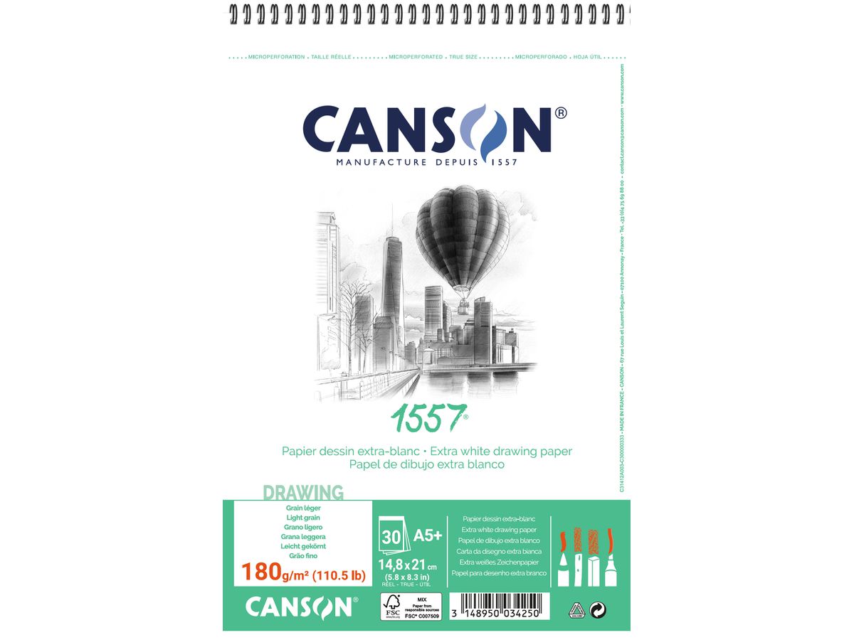 CANSON Skizzenpapier A5 31412A003 180g, weiss 30 Blatt (3148950034250)