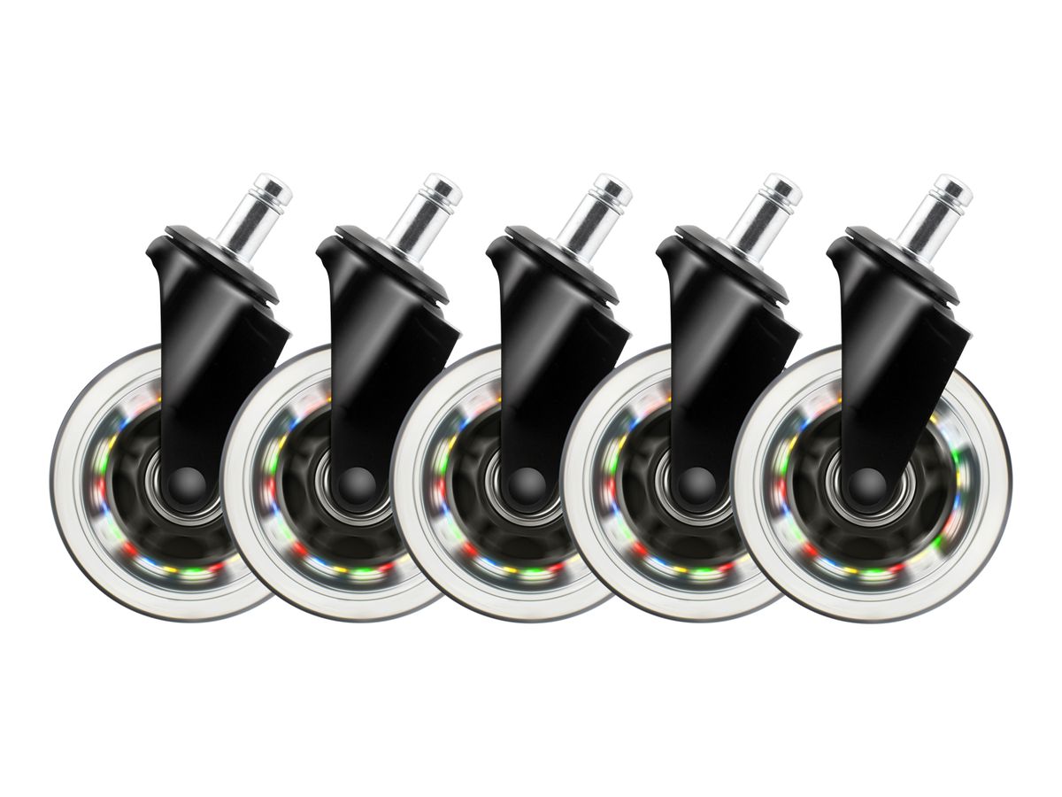 DELTACO RGB Casters,Wheels,5-pack GAM-141 for Gaming Chairs (7333048057211)