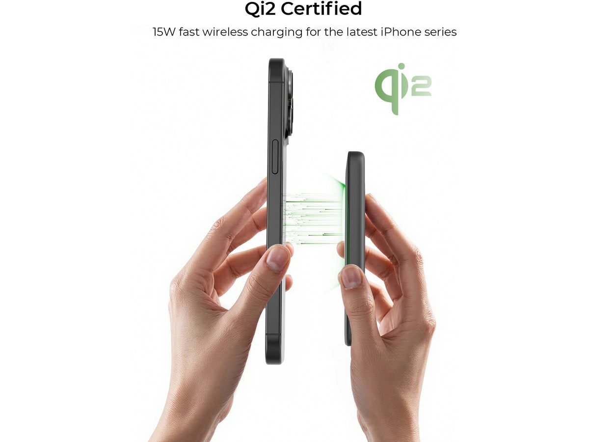 AUKEY MagFusion Slim 5000mAh PB-MS07 BG Powerbank Qi2 Wireless,Black (0689323790548)