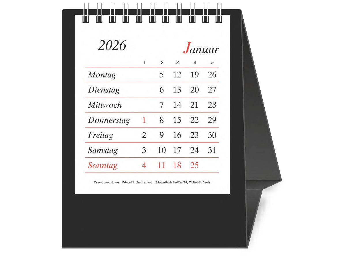 NOVOS Tischkal. Pro Bristol D. 2026 509056 1M/1S schwarz DE 11.5x14cm (9771663509056)