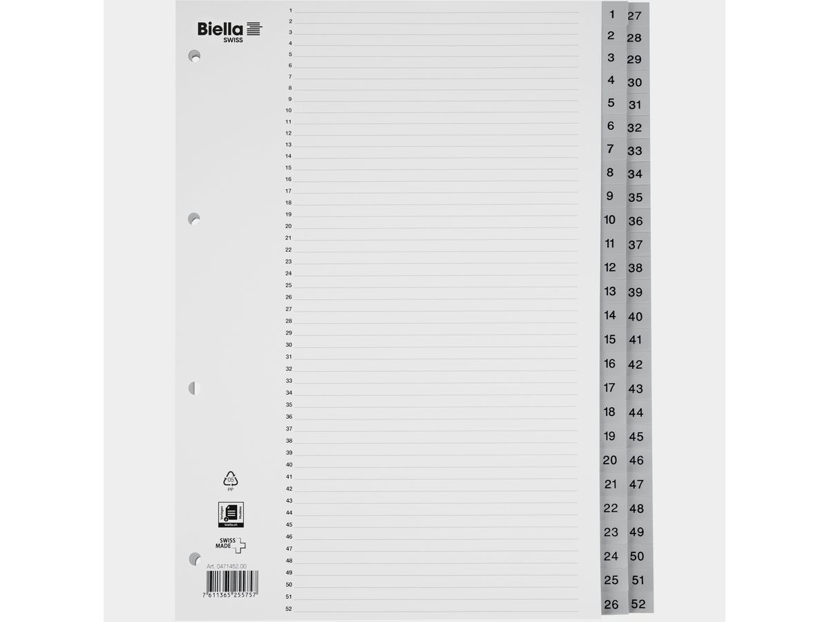 BIELLA Registro PP A4 47145200U grigio 1-52 (7611365255757)
