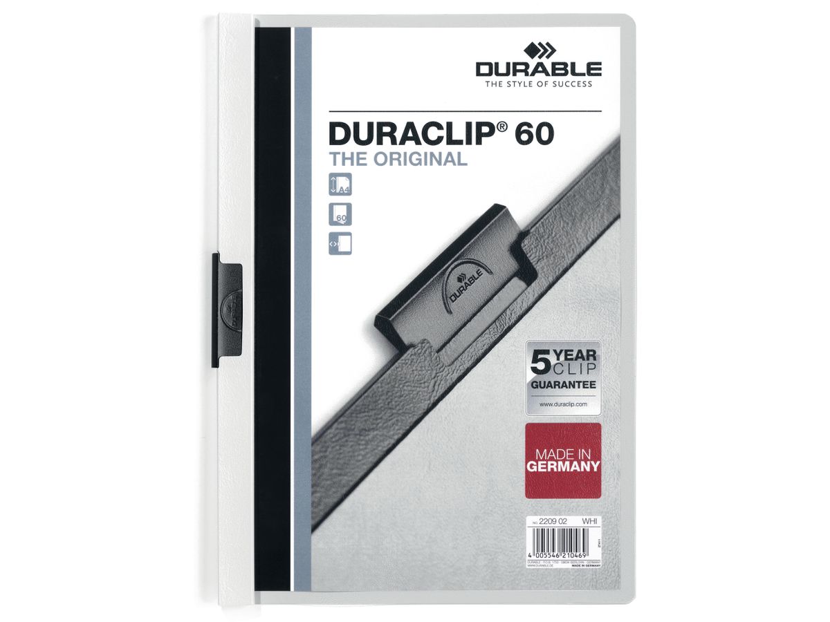 DURABLE Klemmhefter DURACLIP 60 220902 für 60 Blatt A4 weiss (4005546210469)