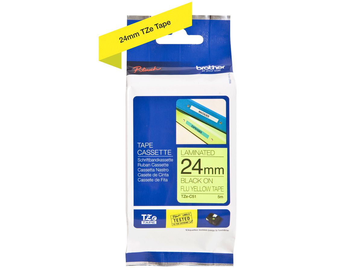 PTOUCH Band, lam.,fluor. schwarz/gelb TZe-C51 PT-540 24 mm (4977766692496)