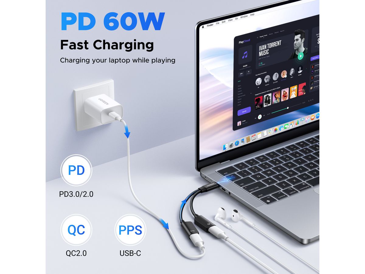 UGREEN Audio Adapter 2-in-1 45800 1xUSB-C In, 2x-USB-C Out (6941876248001)