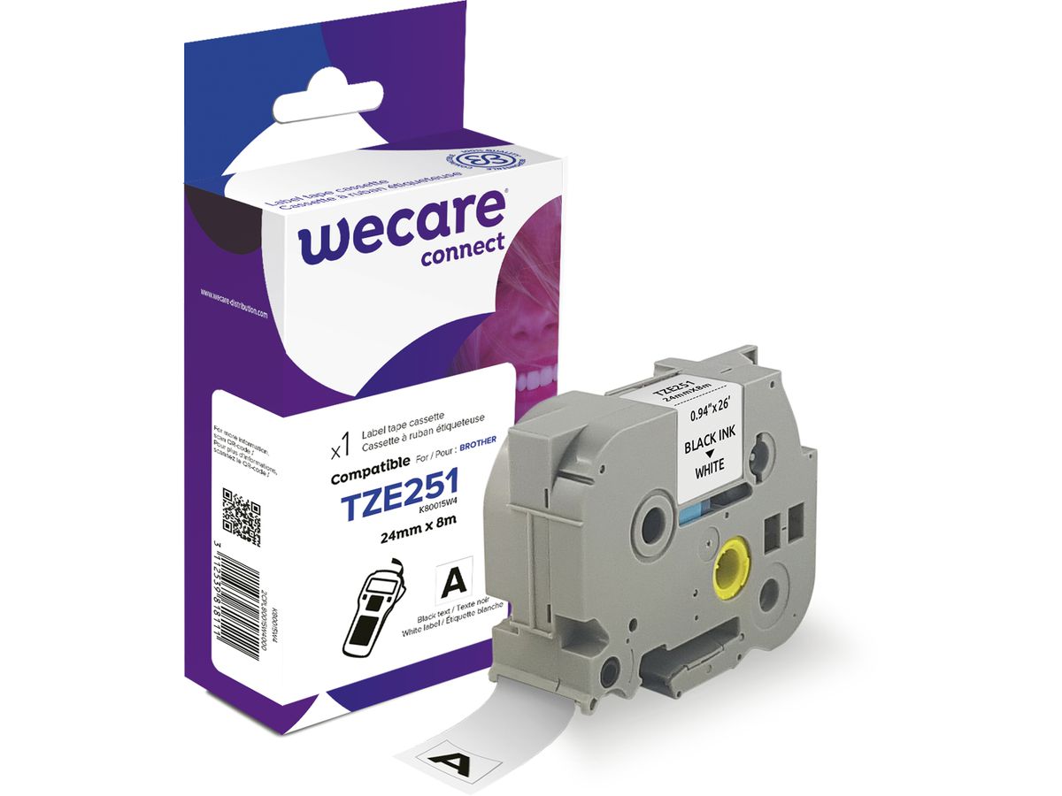 WECARE Band, laminiert schwarz/weiss Tze-251WE ersetzt Ptouch Tze-251 24mm (3112539818111)