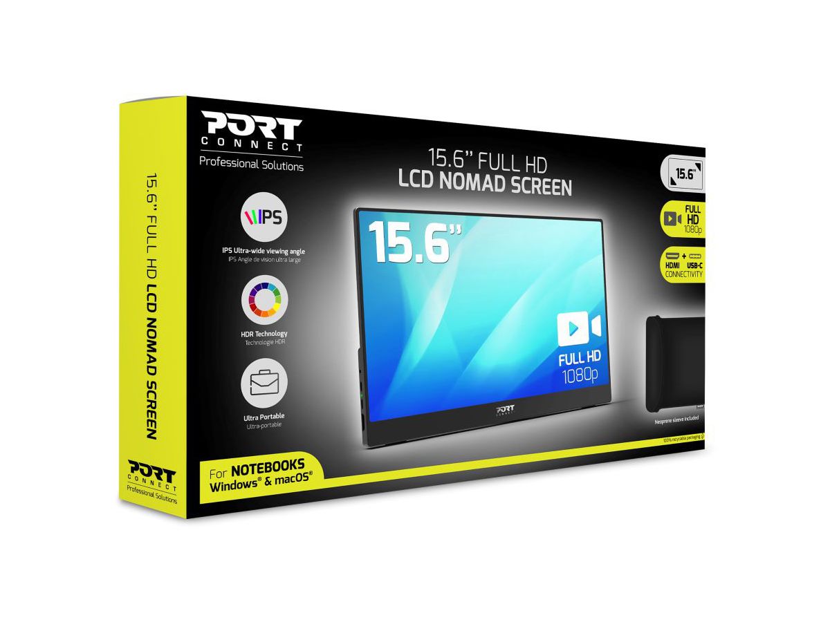 PORT Portable Monitor 15.6, 1080p 902101 Full HD LCD, USB-C, HDMI, (3567049021016)