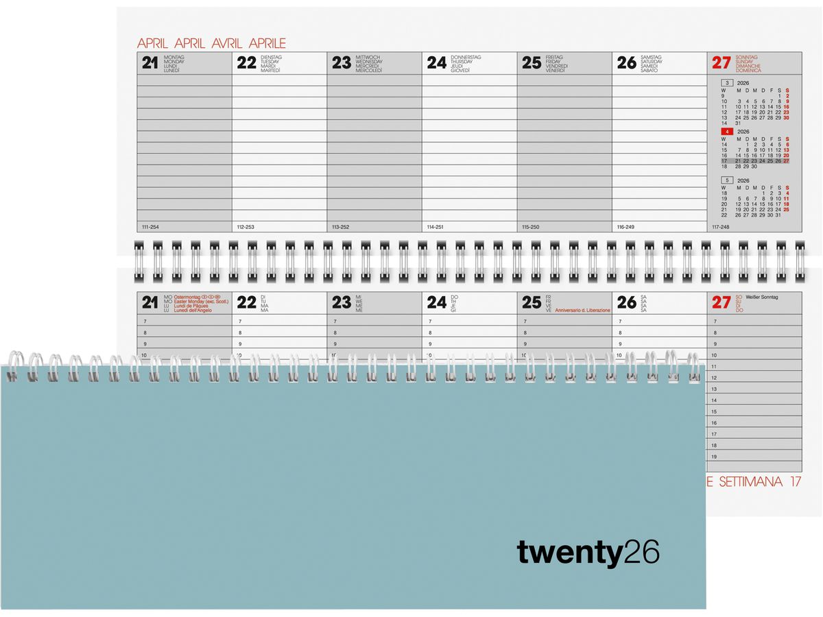 BIELLA Agenda Colorful 2026 888377310026U 1S/2P vertsauge ML 29.7x10.5cm (7611365527885)