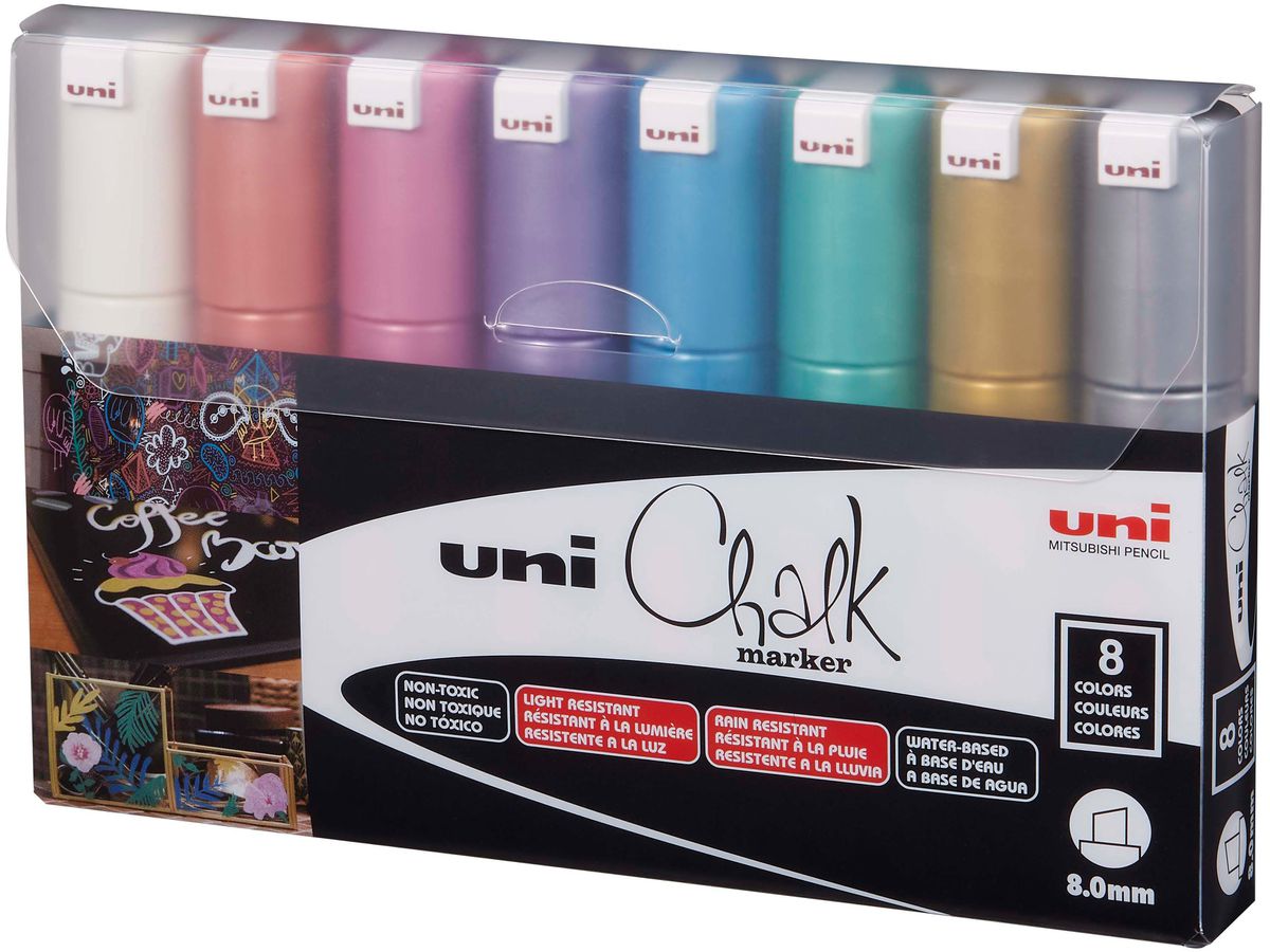 UNI-BALL Chalk Marker 8mm PWE-8K METALLIC 8C 8 Stück ass. (4902778256466)