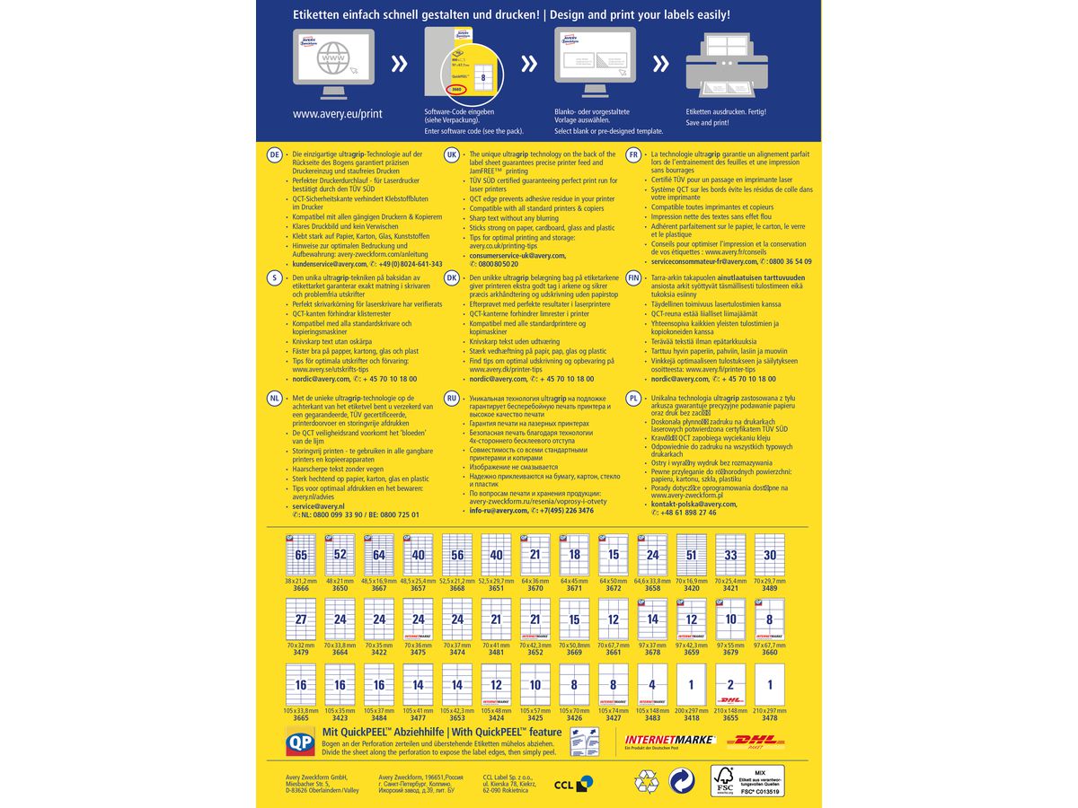 AVERY ZWECKFORM Etichette 210x148mm 3655 bianco 200 pz./100 fogli (4004182036556)