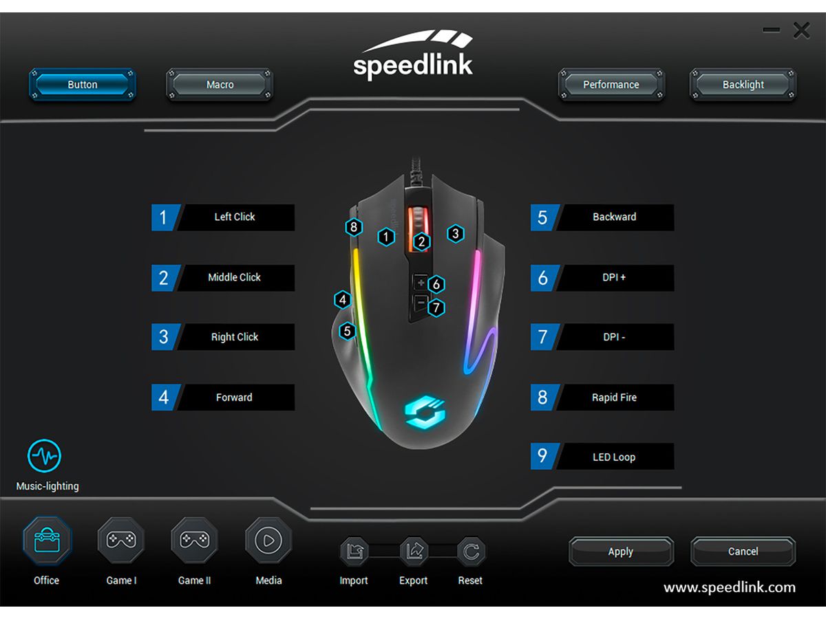 SPEEDLINK DECUS NX Gaming Mouse RGB SL-680024-RRBK Wired, Rubber-Black (4027301335972)