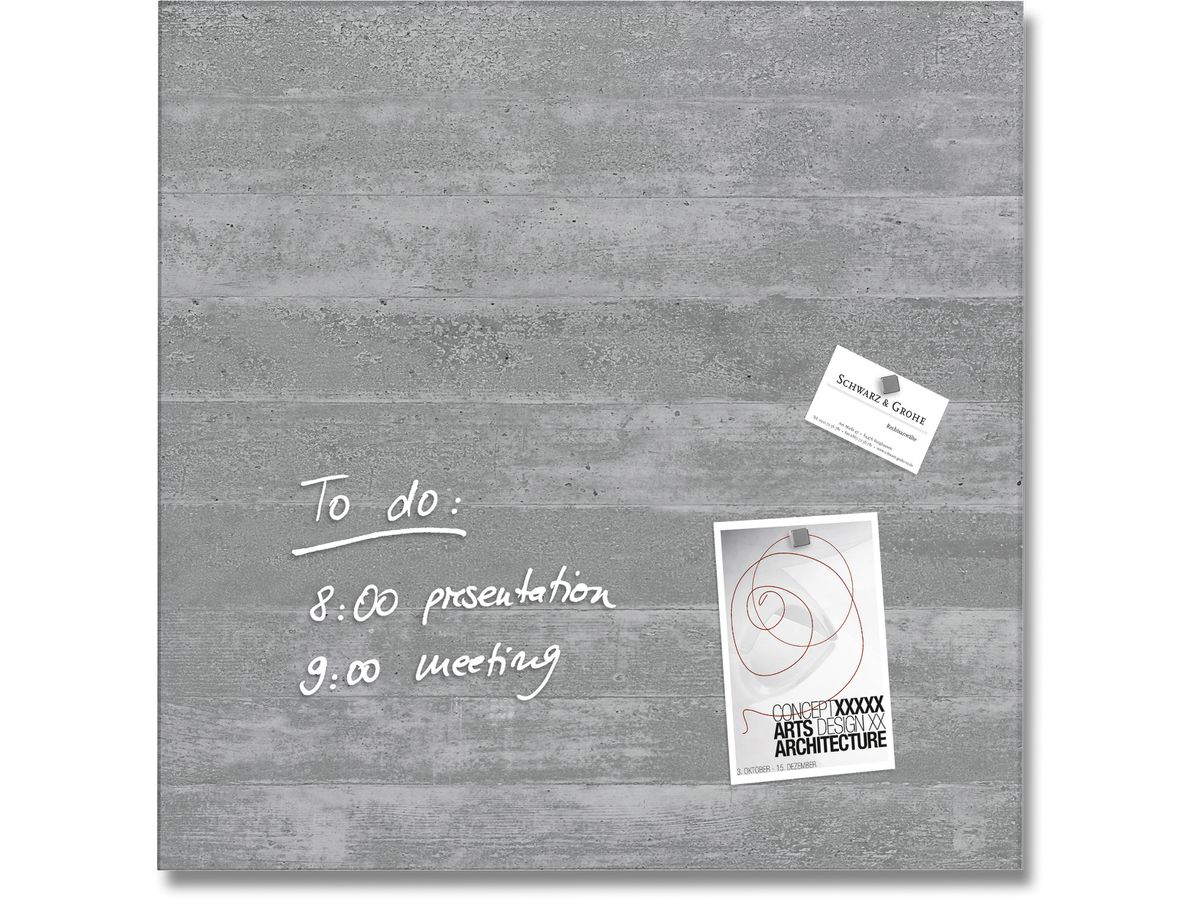 SIGEL Tableau magnétique en verre GL168 Concept. Béton 480x480x15mm (4004360867149)