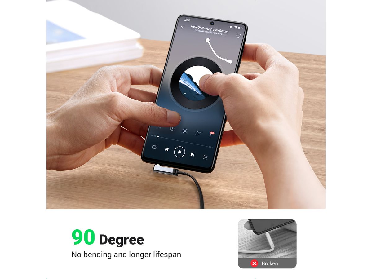 UGREEN Cable 3.5mm Male/Male 10597 Straight angle flat,1m,(BB) (6957303815975)